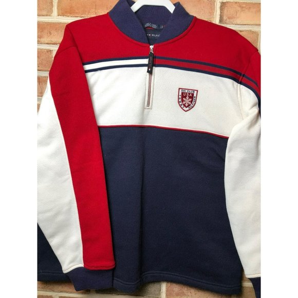 Vtg Men's Tommy Hilfiger 1/4 Zip Pullover Ski Club Sweater Sz L - Picture 1 of 8